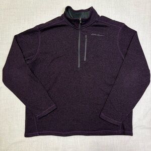 Eddie Bauer Men XL Pullover Quarter Zip Purple Fleece Better Sweater Spring Fall